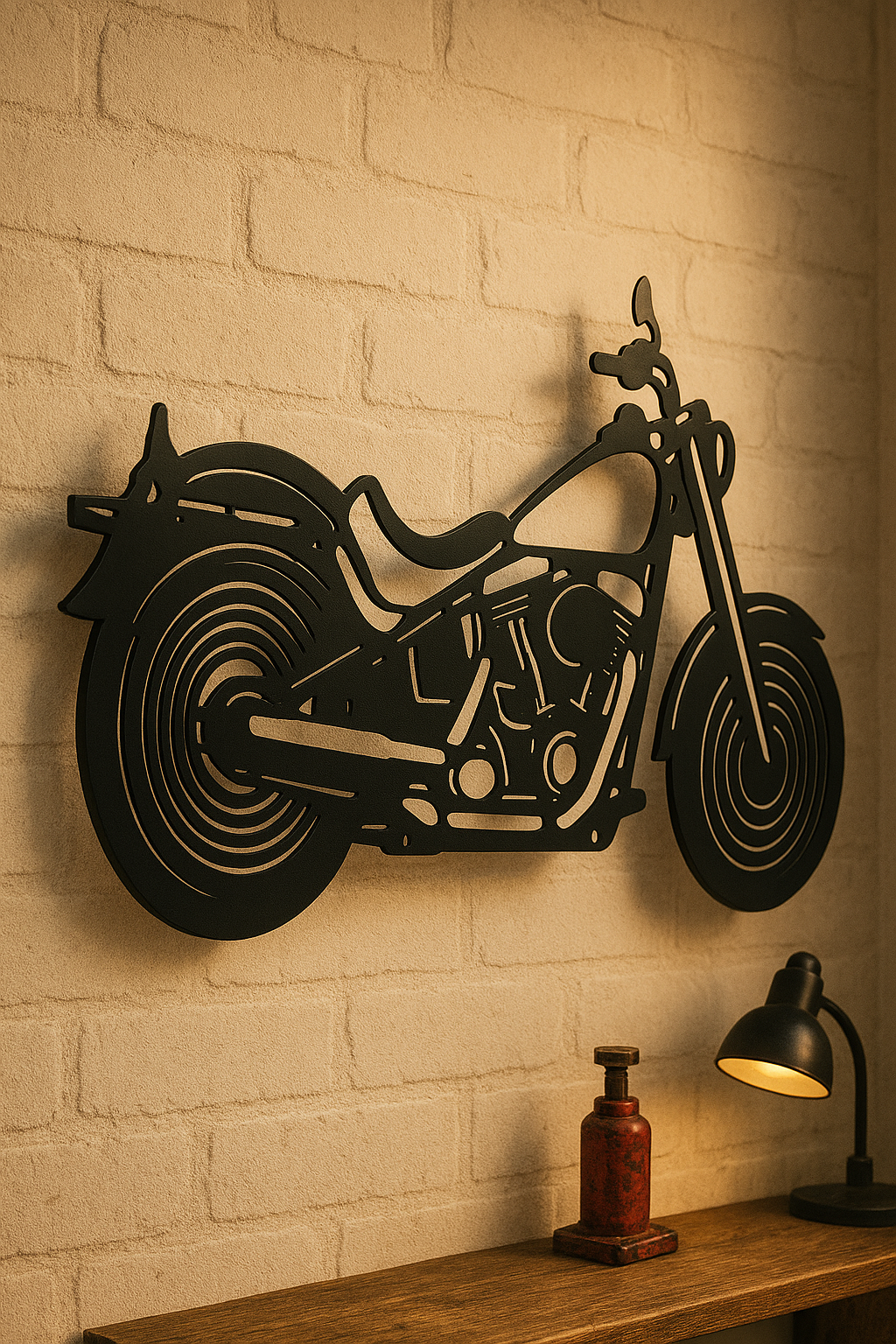 Cruiser-Style Motorcycle Metal Wall Art | Vintage Fat Tyre Bike Silhouette – Lazoro Decor