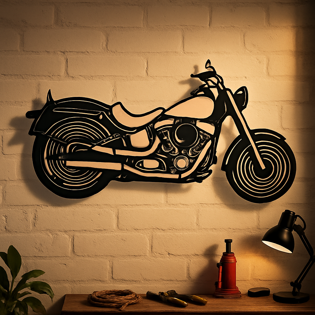 Cruiser-Style Motorcycle Metal Wall Art | Vintage Fat Tyre Bike Silhouette – Lazoro Decor