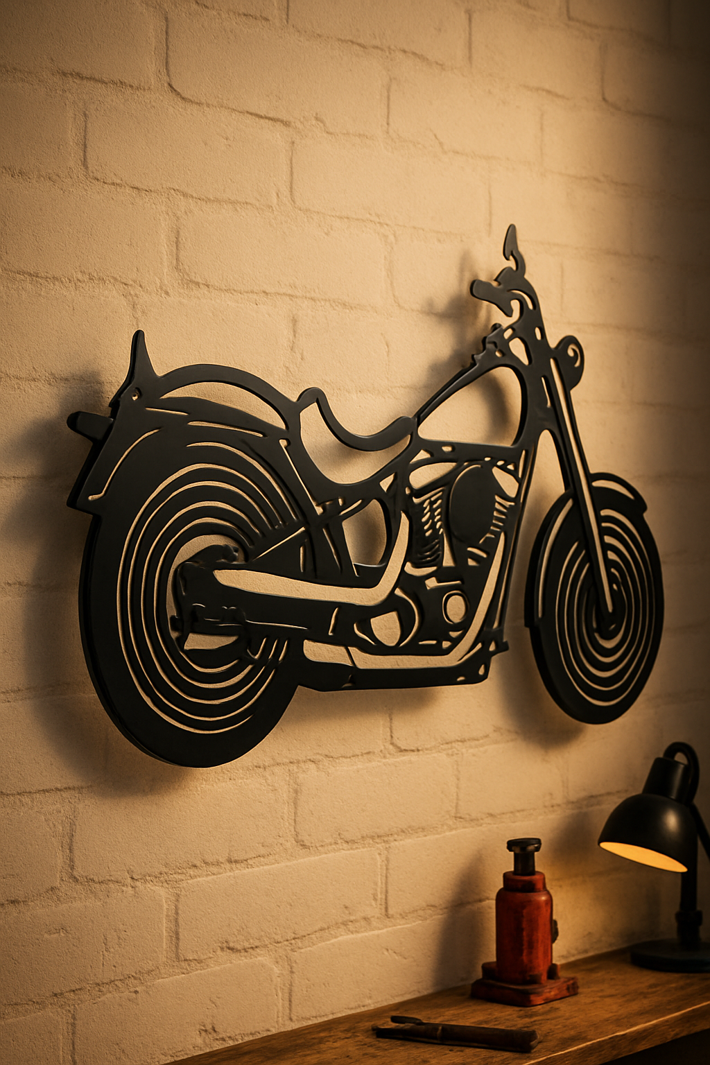 Cruiser-Style Motorcycle Metal Wall Art | Vintage Fat Tyre Bike Silhouette – Lazoro Decor