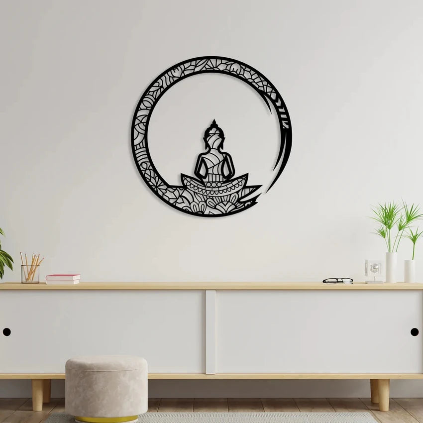 18" Buddha Circle Wall Art – Intricate Mandala Design